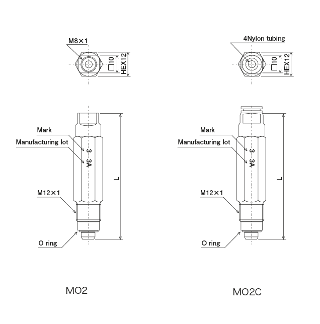 Positive Displacement Injector Valve MO2/MO2C
 Dimensional Drawing