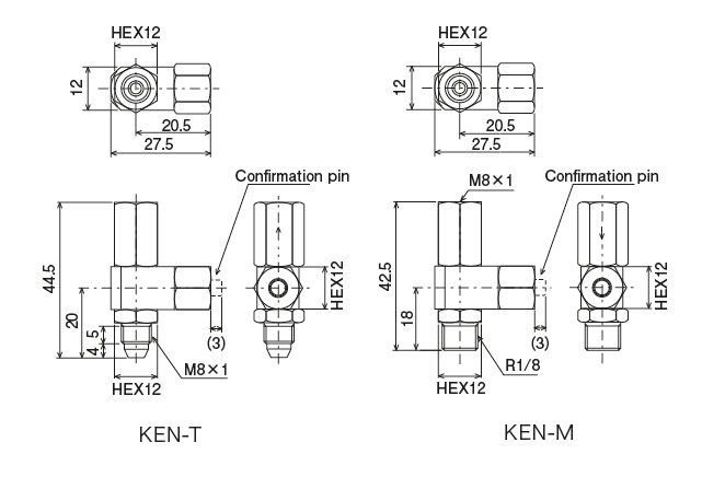 KEN-T · KEN-M 型（吐出確認ピン）
 尺寸图