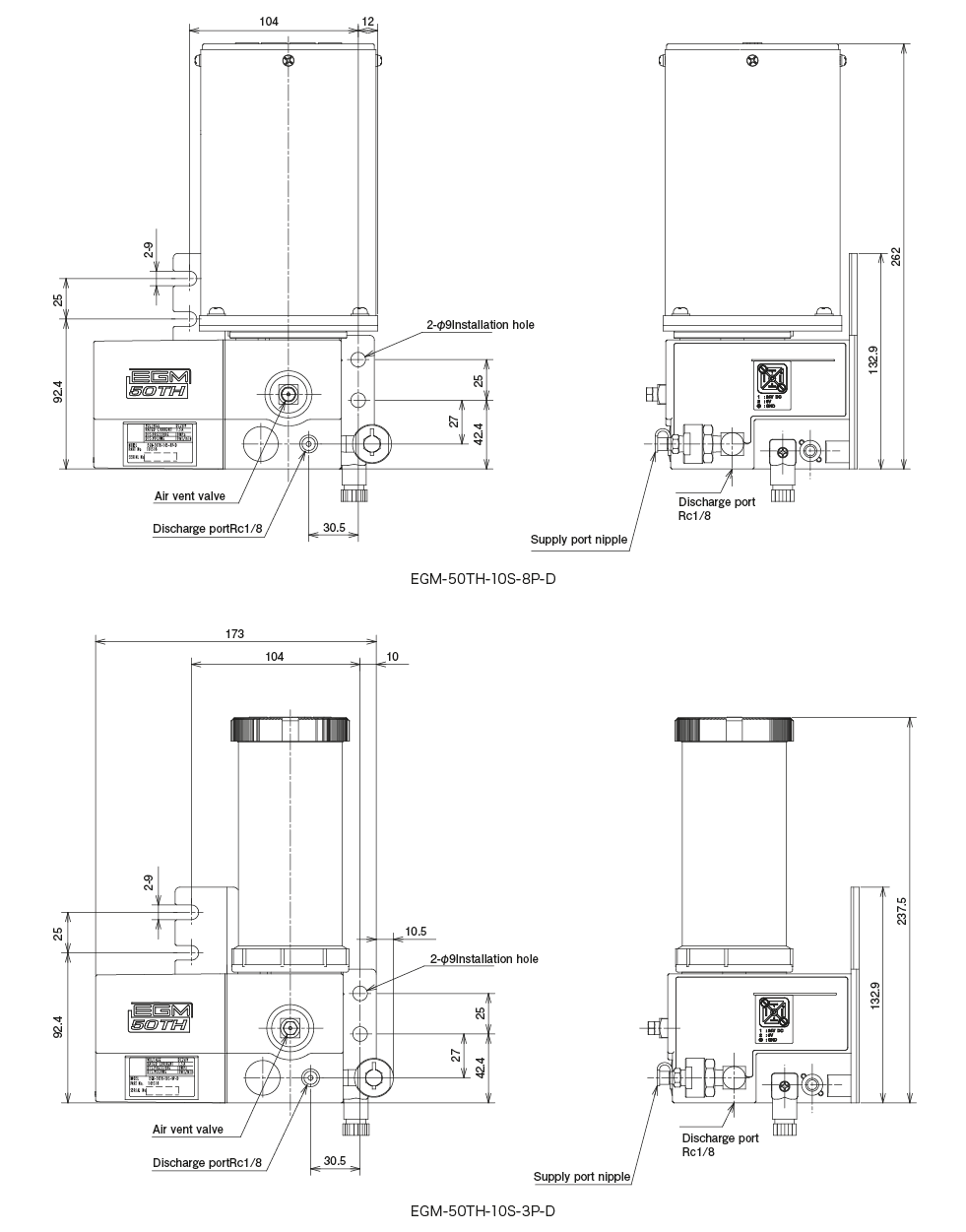 EGM-50TH type(Auto Lubrication Pump） Dimensional Drawing