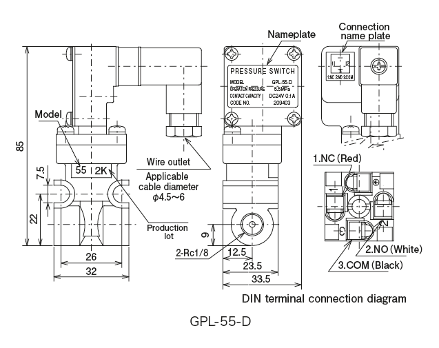 GPL type(Grease dedicated pressure switch） Dimensional Drawing