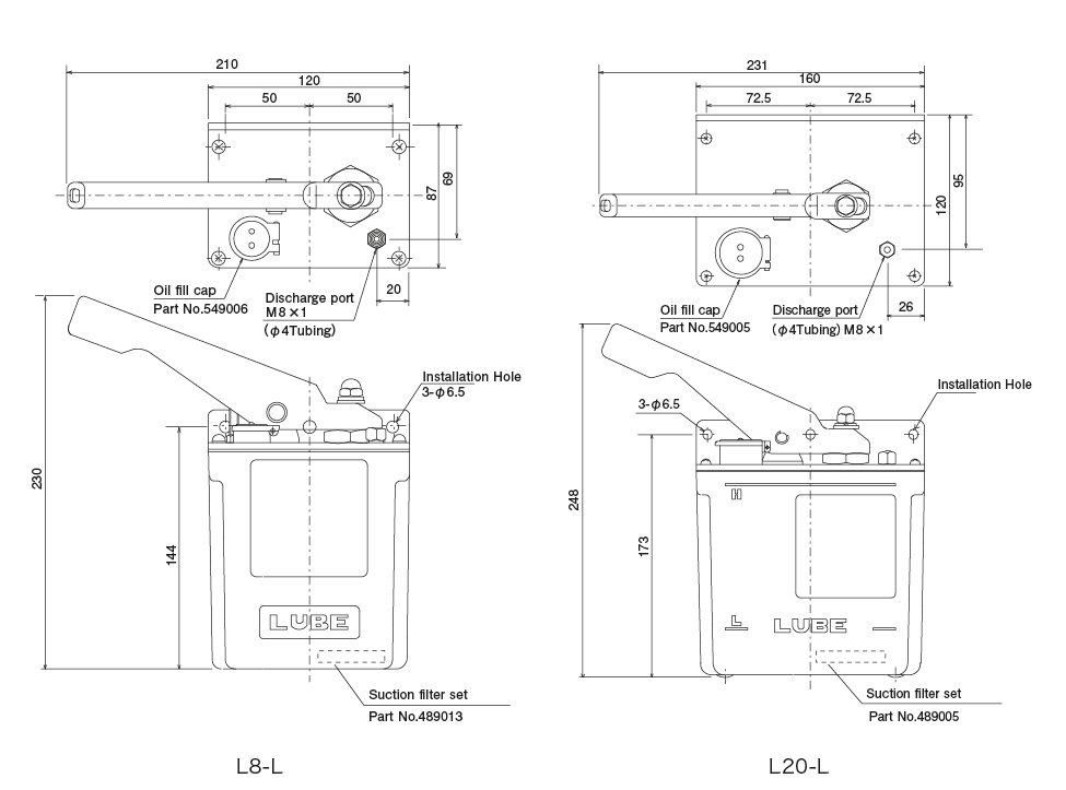 L8 · L20 type(Manual lubricating pump）Dimensional Drawing