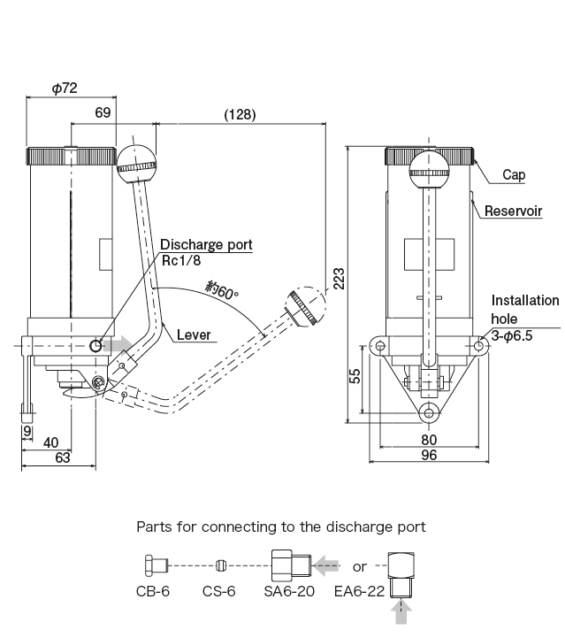 Pneumatic piston pump　LT-S
 Dimensional Drawing