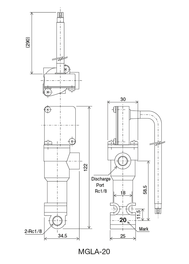 PDI Valve with Electric Performance Indicator MGLA Dimensional Drawing