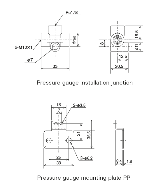 Pressure gauge　 Dimensions