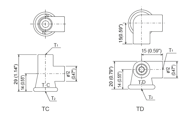 TA · TB · TC · TD ·TG ·  TH · TK · TL Type (junction header)
 Dimensions