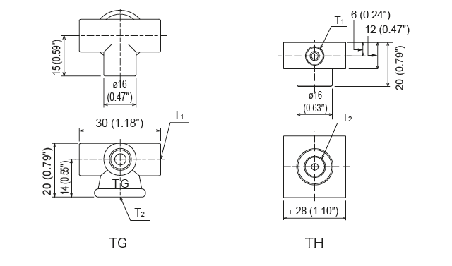 TA · TB · TC · TD ·TG ·  TH · TK · TL Type (junction header)
 Dimensions